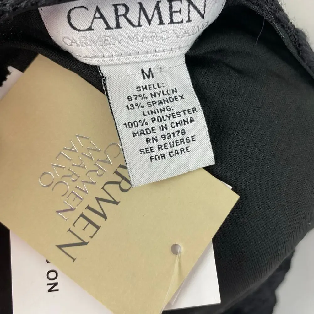 Carmen Marc Valvo Black Lace Long Sleeve Layered Top Medium - Picture 7 of 7